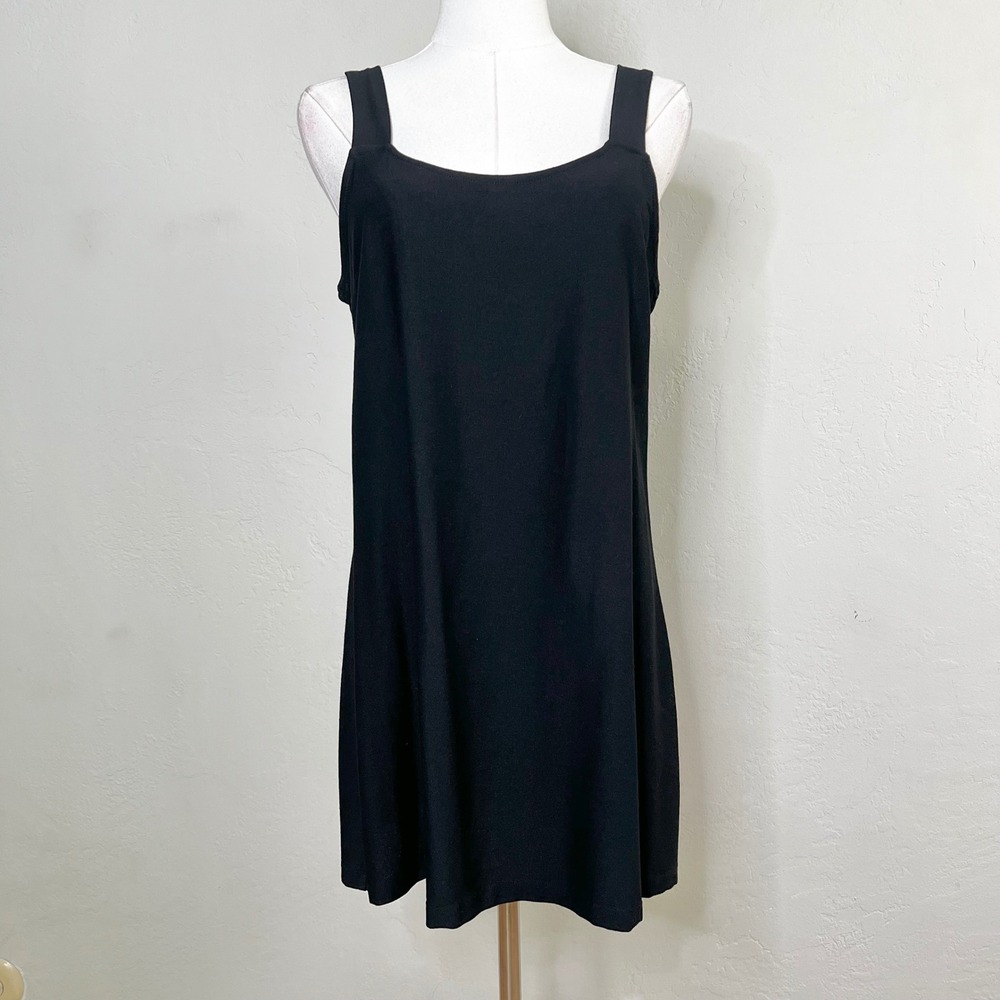 Eileen Fisher Slip Dress Black Rayon Blend Square Neck Sleeveless Tank Mini S